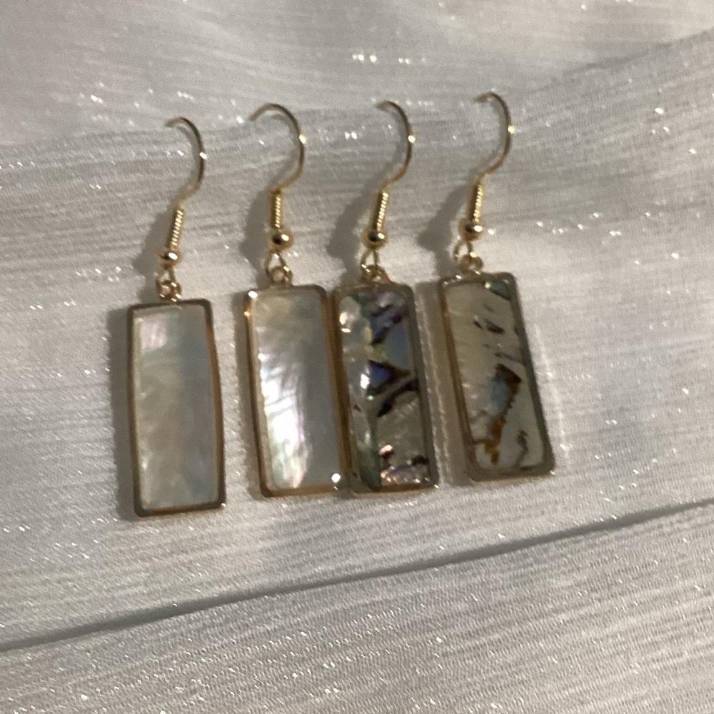 🐚 Two Pairs of Rectangular GoldTone Abalone Shell Drop Earrings